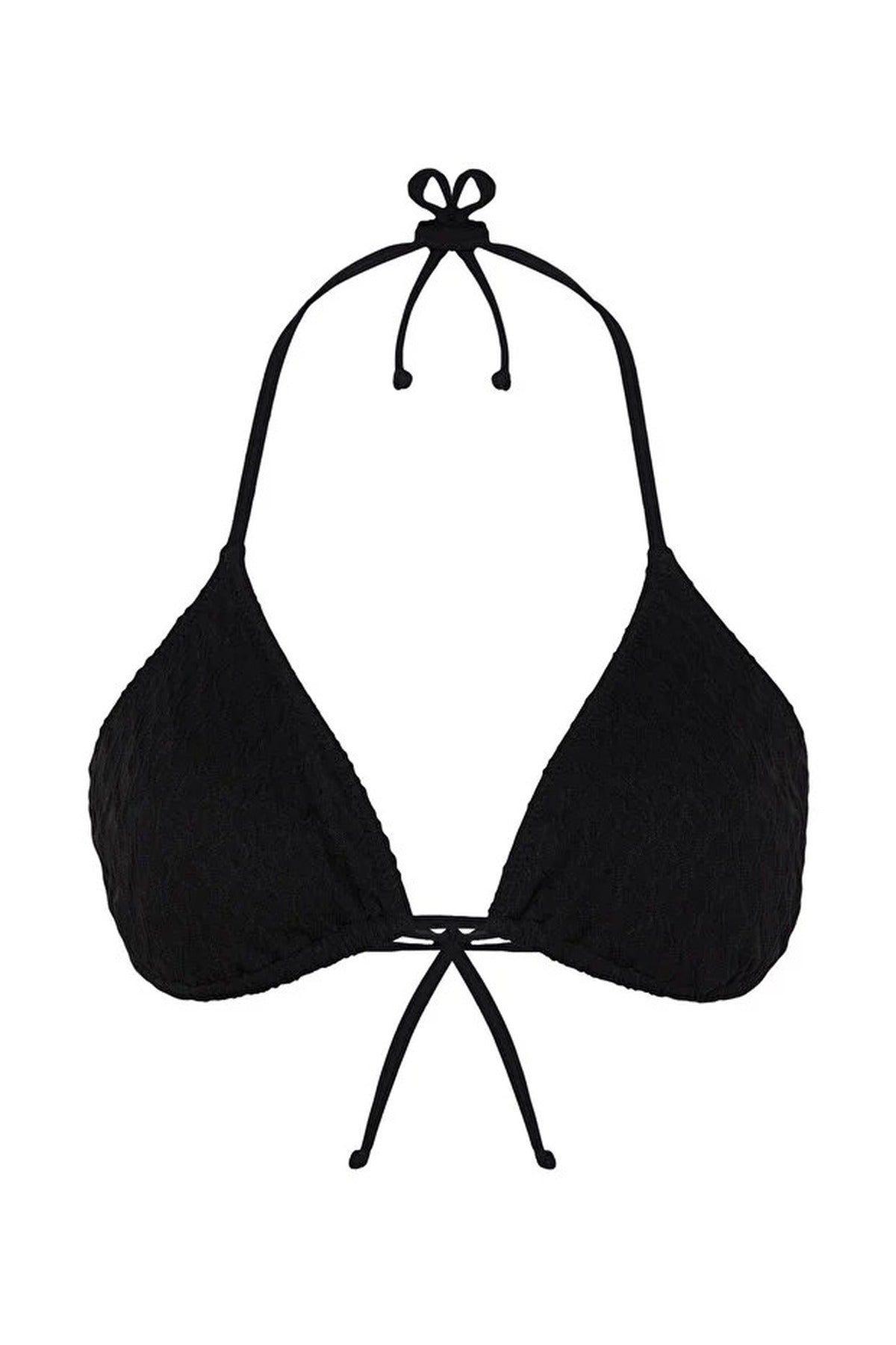 Black Triangle Textured Halterneck Bikini Top, Image 2 of 4