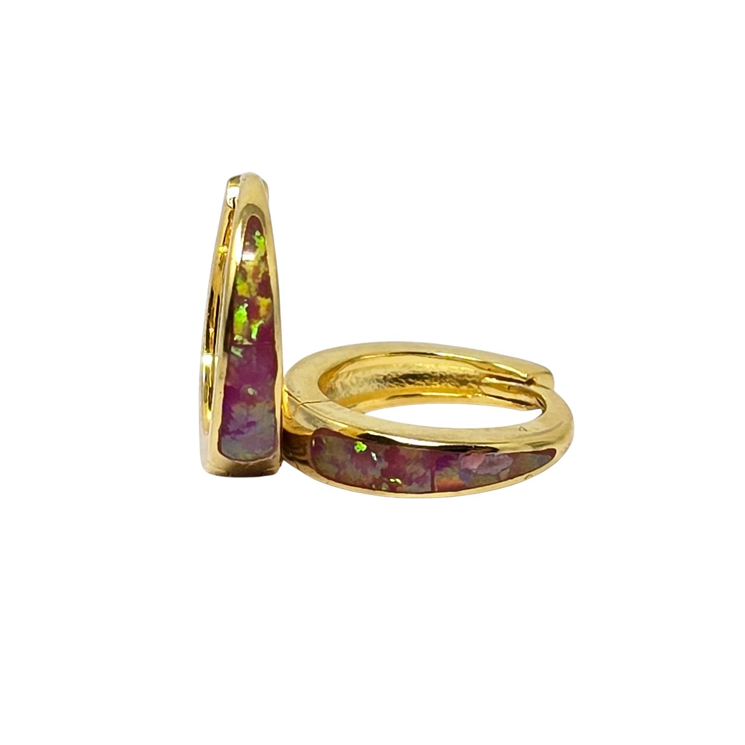 Purple Tapered Magenta Purple Opal Gold Plated Hoop Earrings