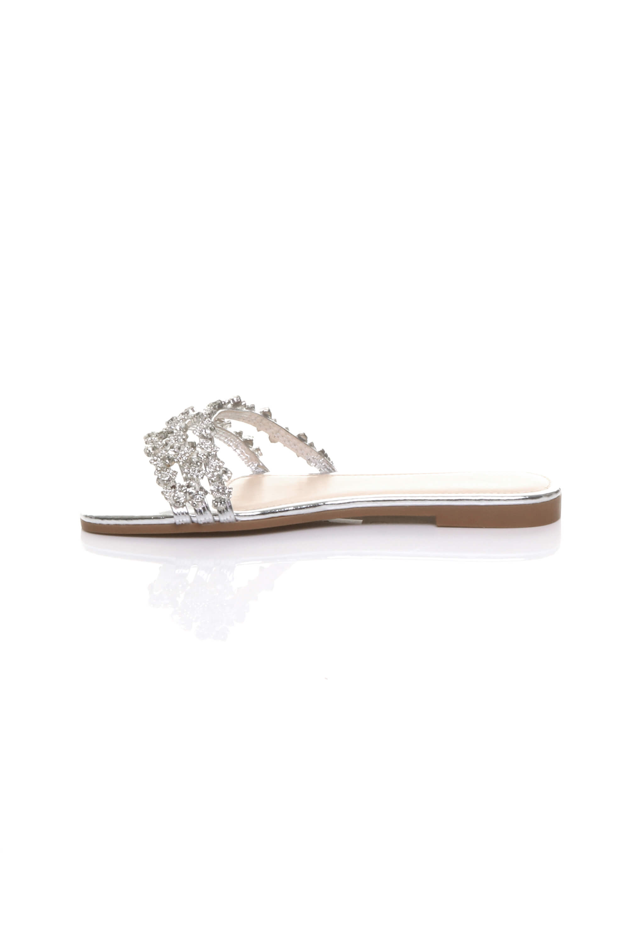 Silver Flat Diamante Sandals Flip Flops Sliders, Image 3 of 4