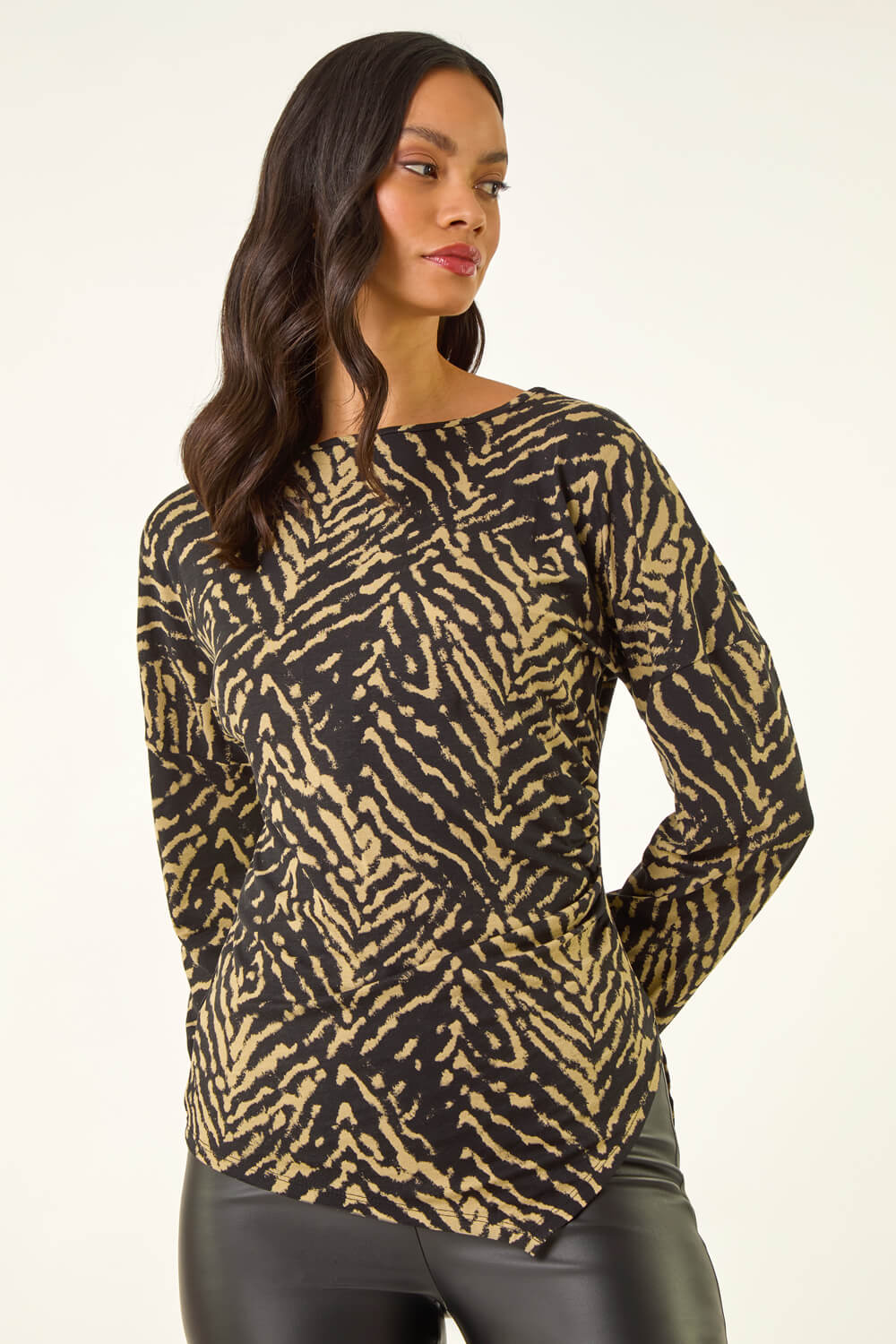 Black Dusk Abstract Asymmetric Stretch Top, Image 1 of 5