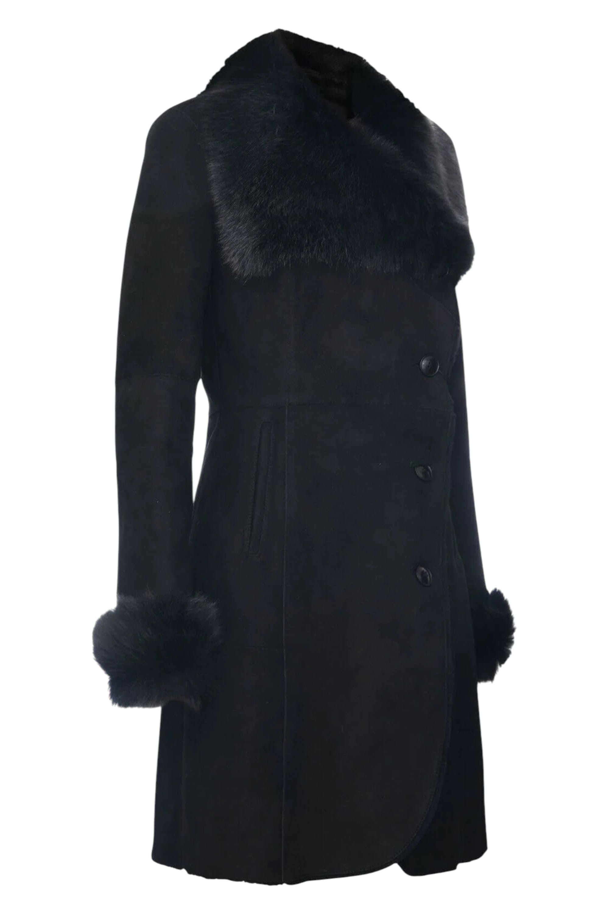 Black Toscana Collar Merino Shearling Coat, Image 2 of 4