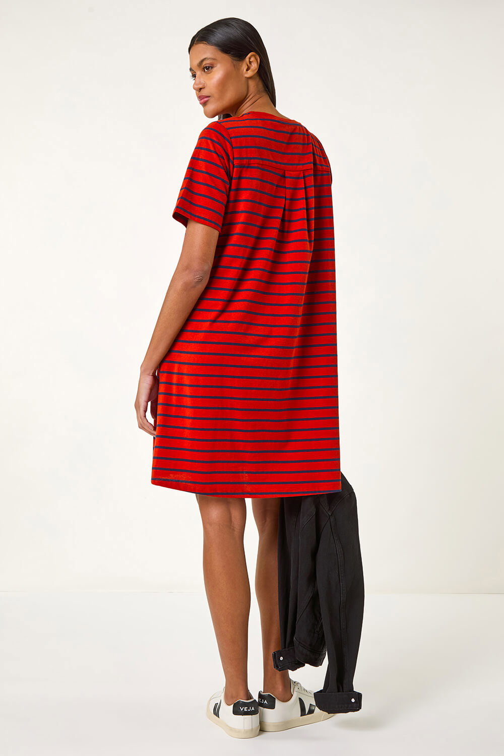 Red Stripe Print Jersey T-Shirt Dress | Roman UK