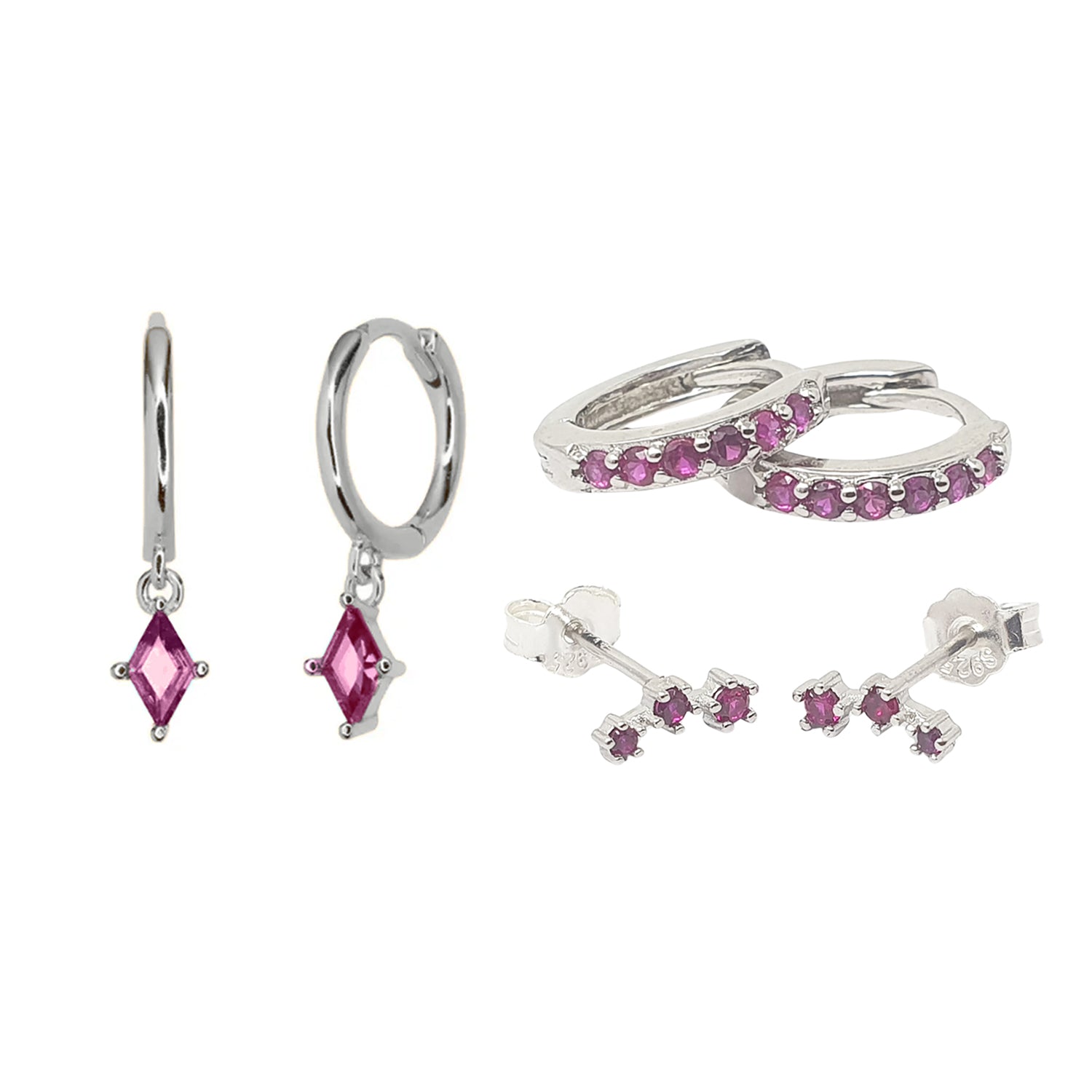 Pink July Birthstone Ruby Sterling Silver Earrings Gift Set For Her