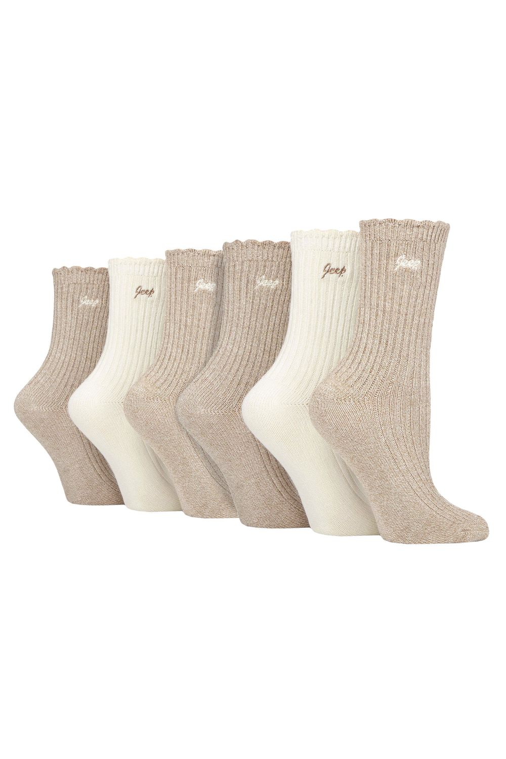 Cream 6 Pack Bamboo Boot Cute Scalloped Top Socks, Image 1 of 3