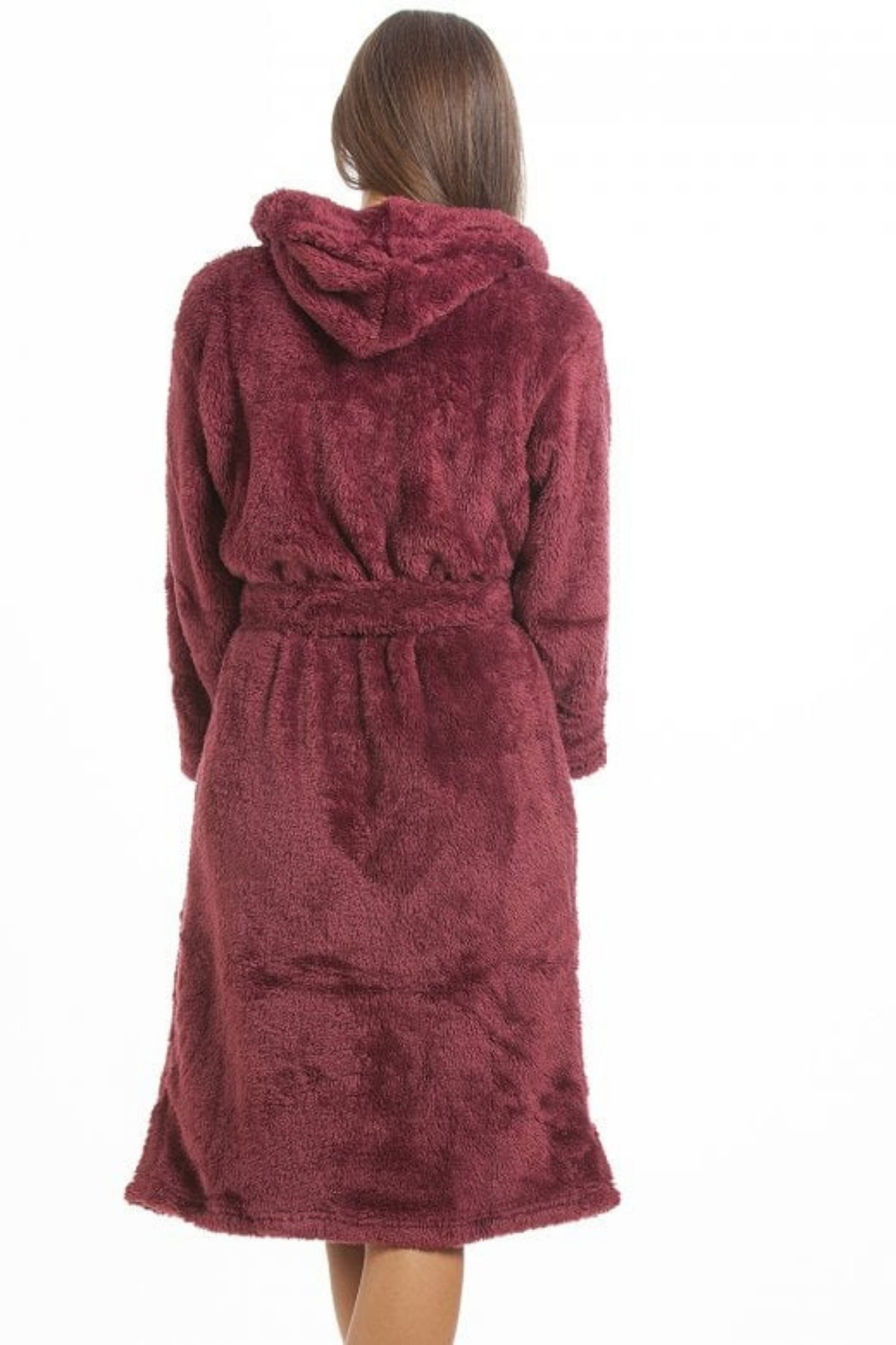 Burgundy Camille Lingerie Burgundy Supersoft Fleece Hooded Bathrobe, Image 3 of 3