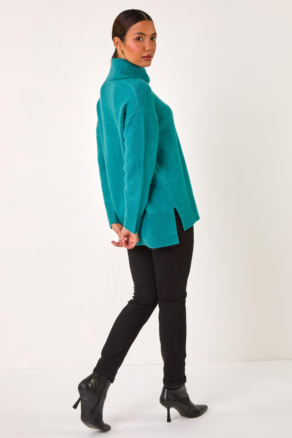 Teal Roll Neck Knit Jumper, Image 4 of 5