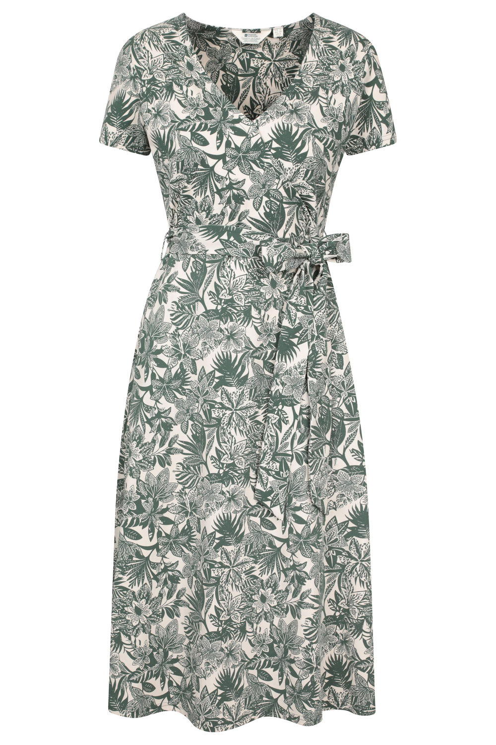 Khaki Santorini Floral Wrap Midi Dress, Image 1 of 3