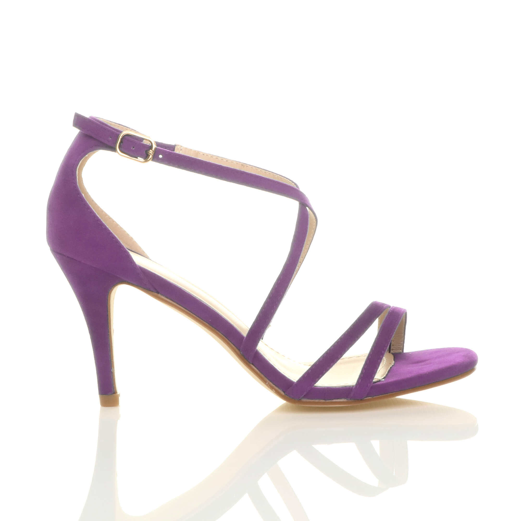 Purple AJVANI Purple High Heel Crossed Straps Buckle Strappy Sandals, Image 2 of 6