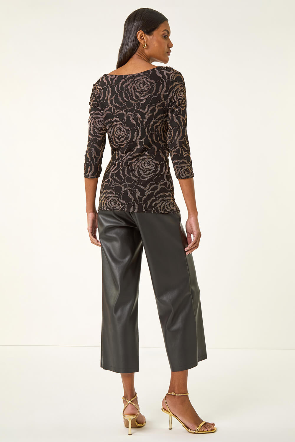 Bronze Jacquard Cowl Neck Stretch Top, Image 4 of 5