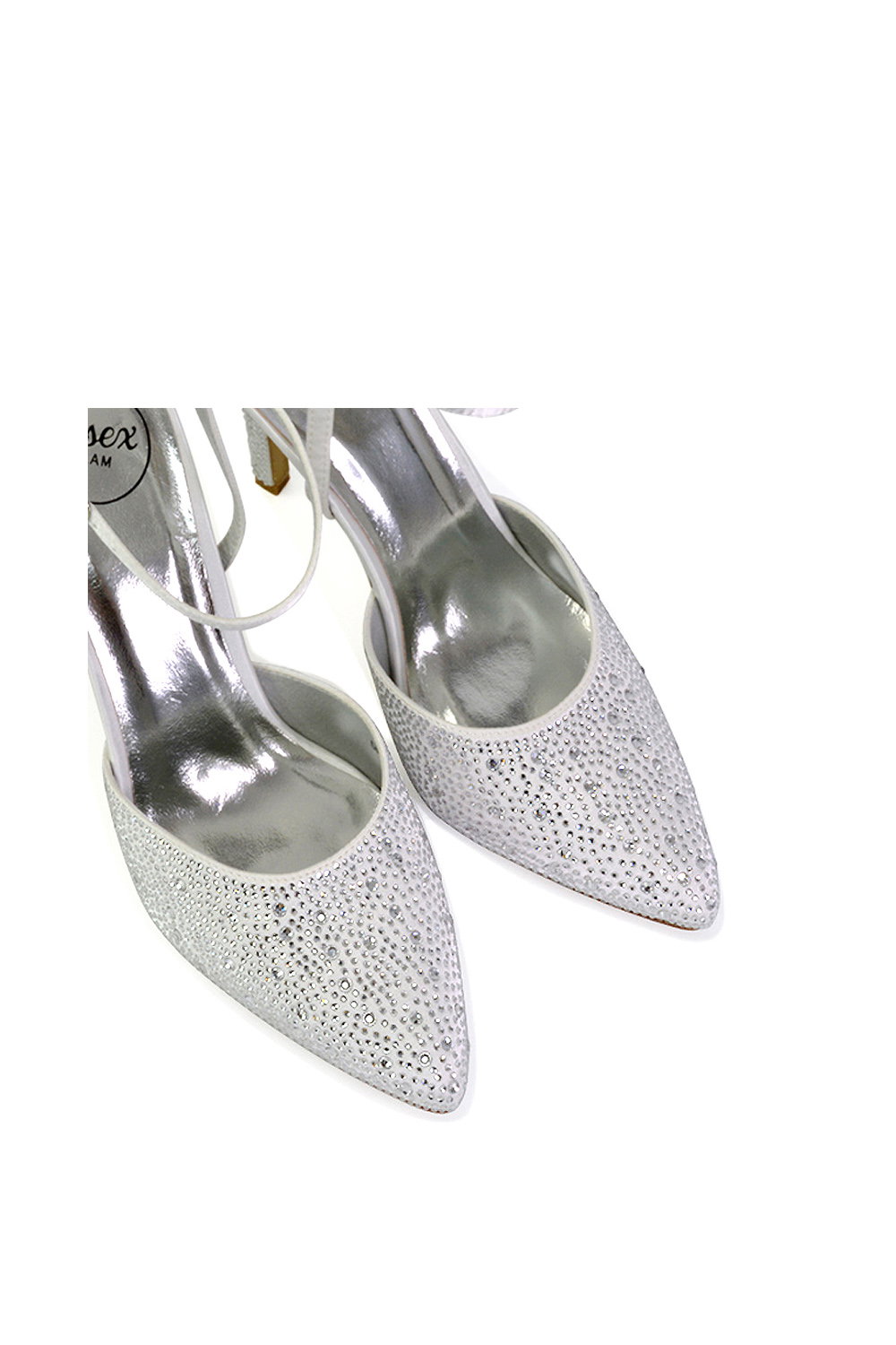 White XY LONDON White 'Indyah' Diamante 2 Part Shoes Ankle Strap Stiletto High, Image 4 of 5
