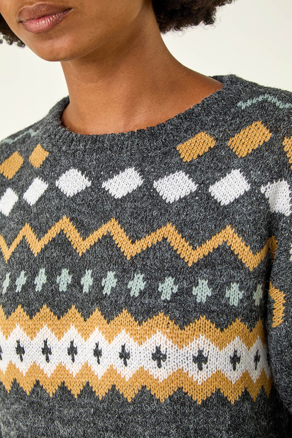 Dark Grey Nordic Print Knitted Jumper Dress, Image 6 of 7