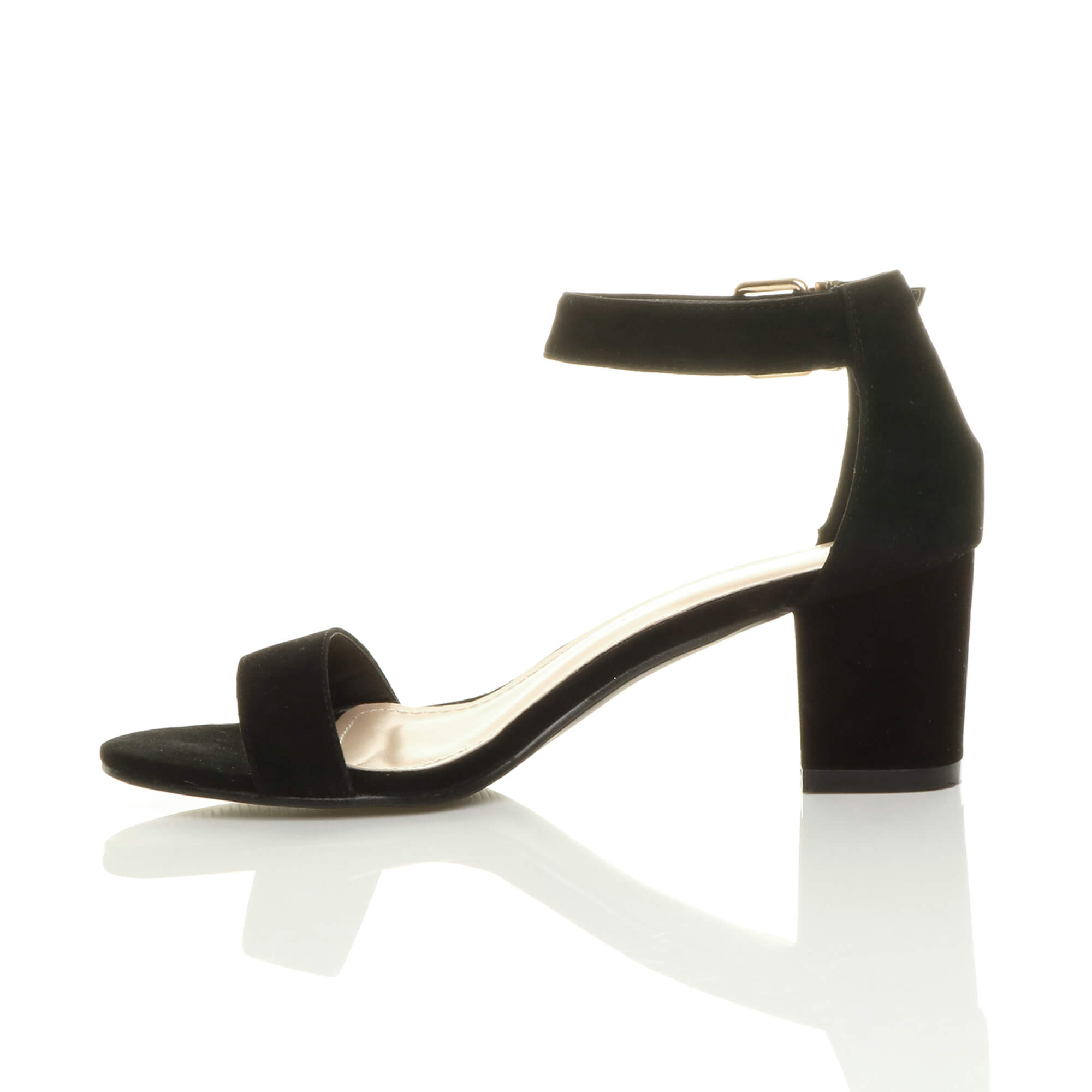 Black AJVANI Black Mid Block Heel Ankle Strap Sandals, Image 3 of 6