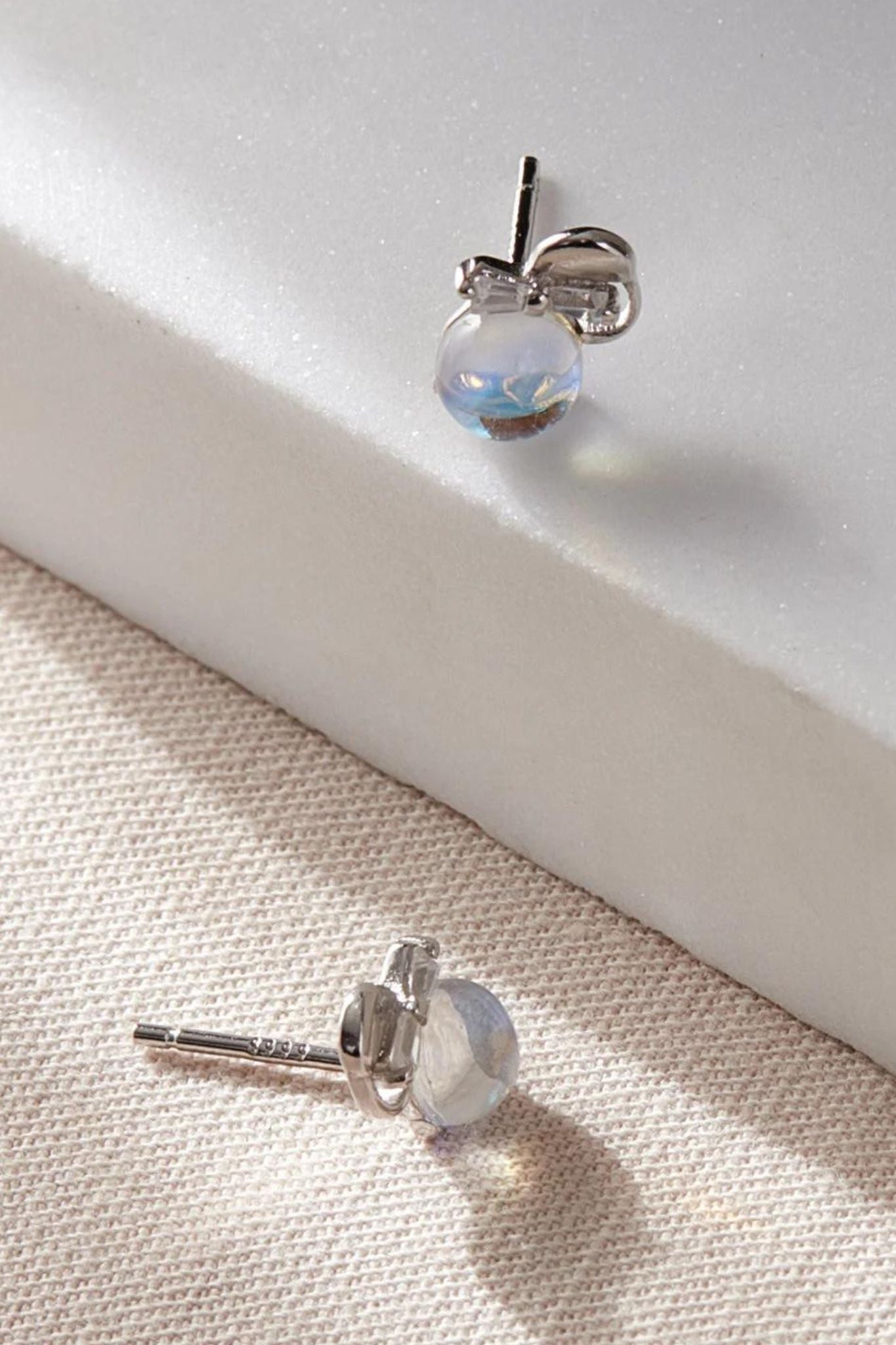 Silver Sterling Silver Moonstone Stud Earrings, Image 3 of 3