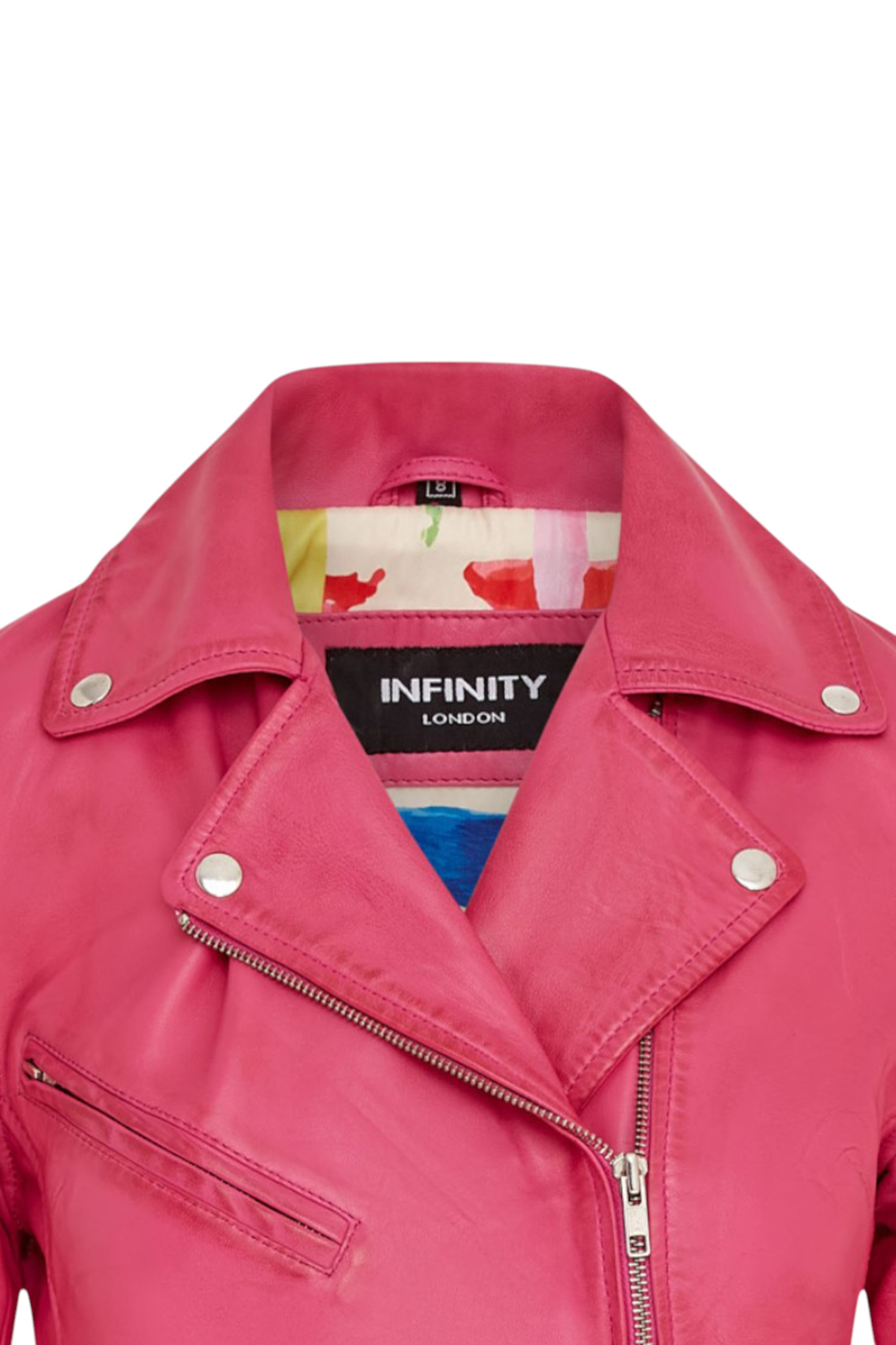 Fuchsia Classic Brando Biker Leather Jacket, Image 6 of 8