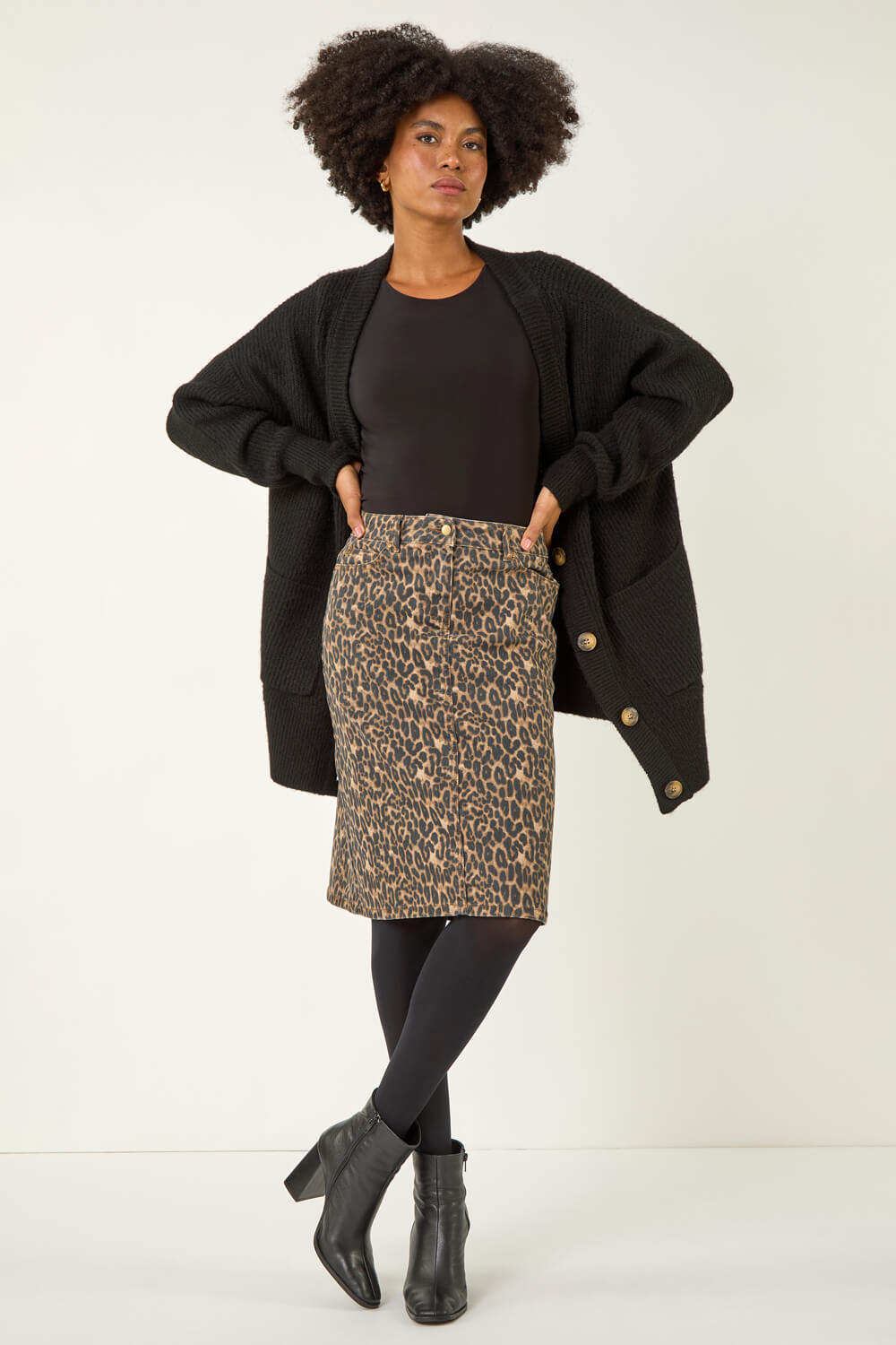 Chocolate Denim Animal Print A-Line Skirt, Image 3 of 5