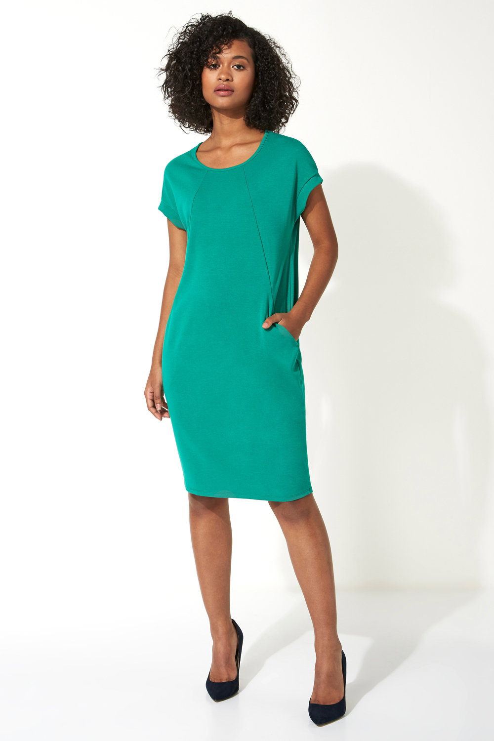 Green Relaxed Fit Crepe Dress, Image 4 of 5