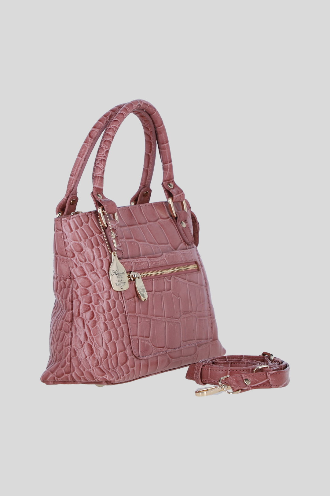 Rose Real Leather Handbag with Detachable Crossbody Strap, Image 4 of 4