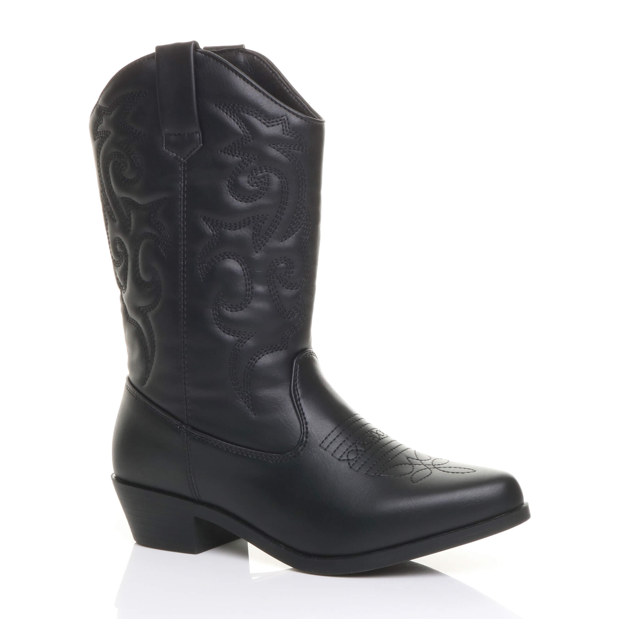 Black AJVANI Black Low Cuban Heel Embroidered Cowboy Western Boots, Image 1 of 6