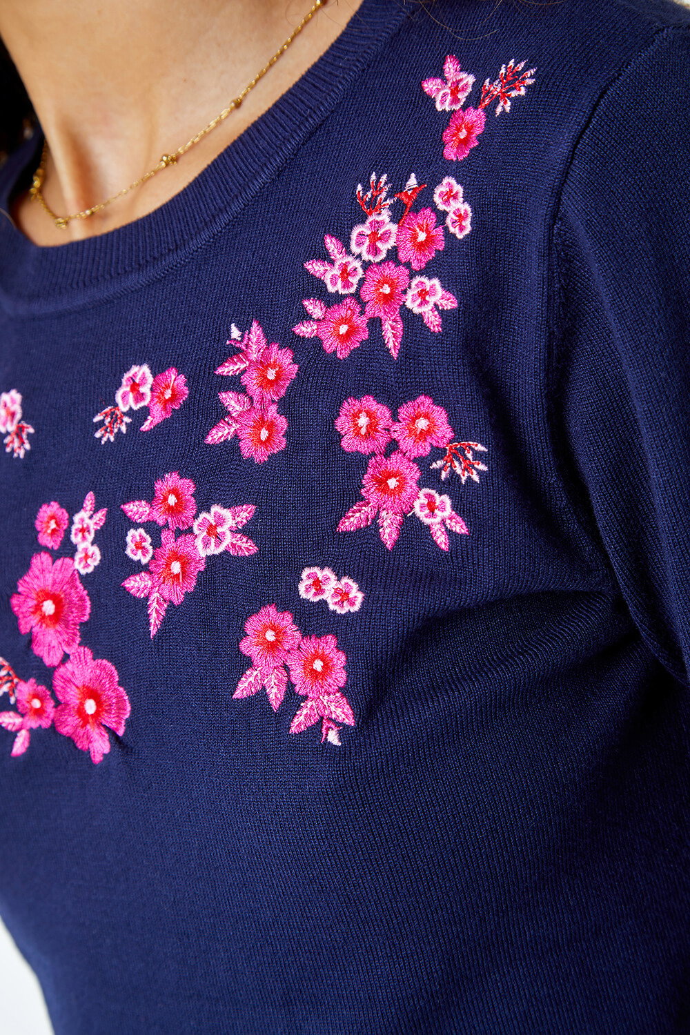 Navy Floral Embroidered Jumper, Image 6 of 5