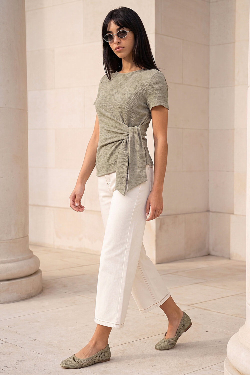 Sage Petite Textured Side Tie Stretch Top, Image 3 of 4