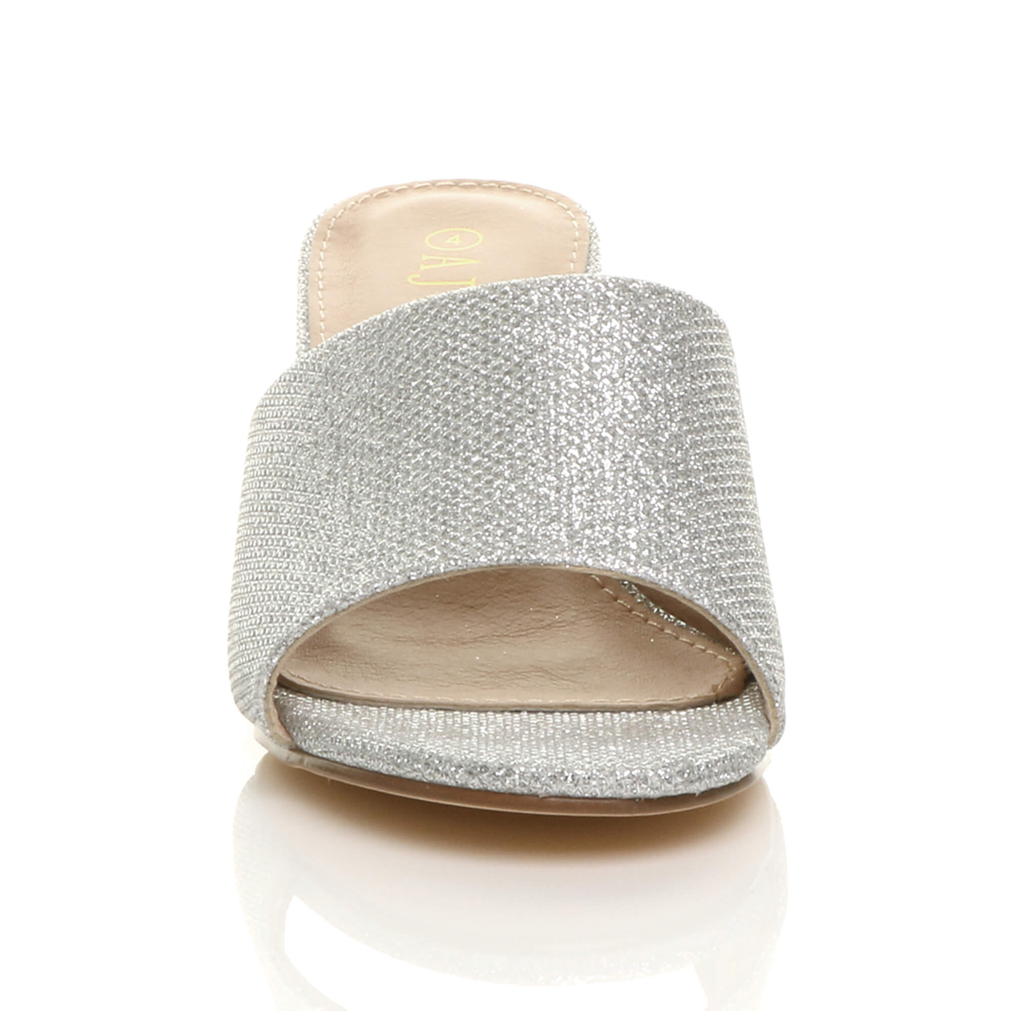 Silver AJVANI Silver Mid Block Heel Peep Toe Mules Sandals, Image 6 of 6