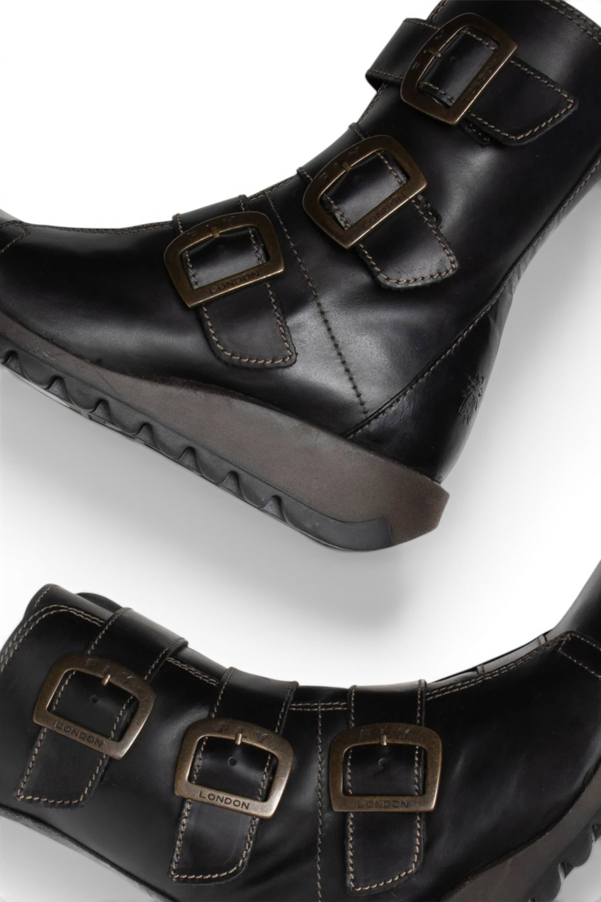 Black Womens Leather Ankle Biker Boots-SCOP110, Image 5 of 5