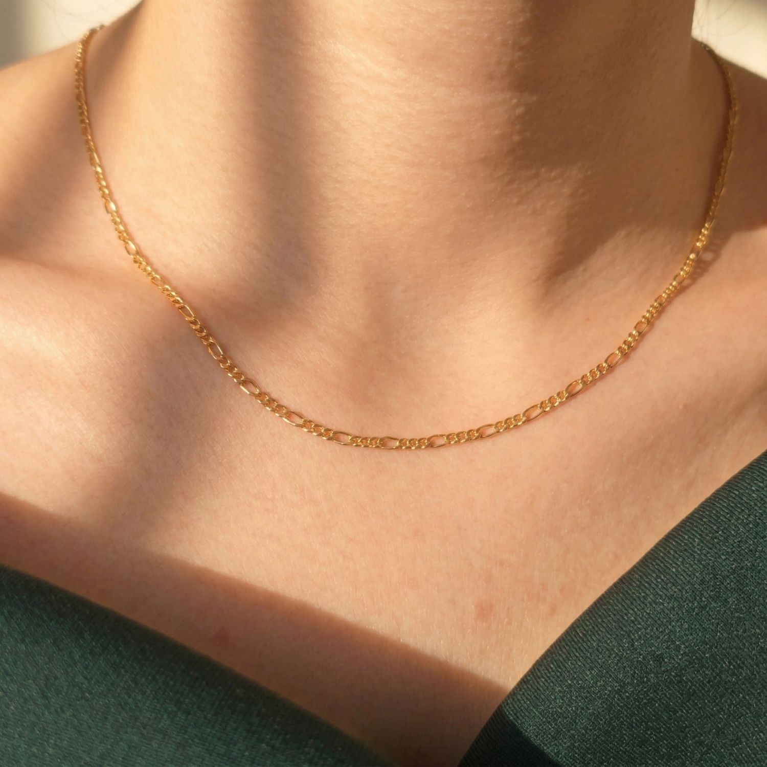 Gold 18ct Gold Plated Figaro Chain Necklace, Image 2 of 4