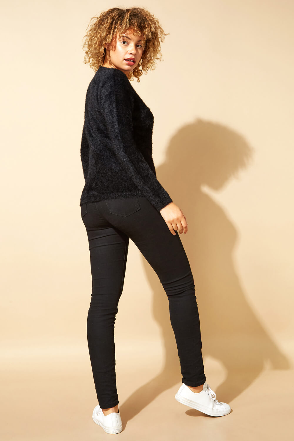 Black Merry & Bright Fluffy Christmas Jumper, Image 3 of 4