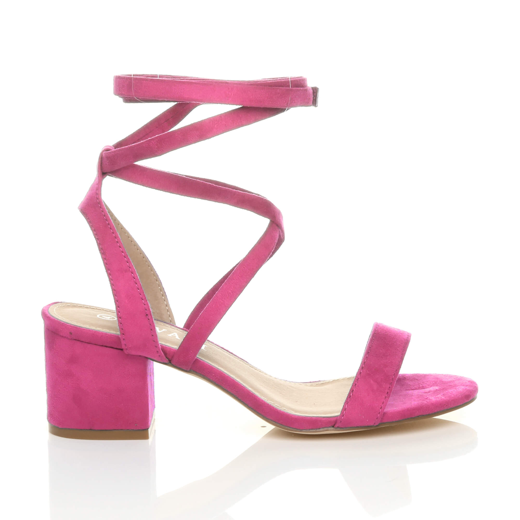 Fuchsia AJVANI Fuchsia Mid Block Heel Tie Up Sandals, Image 2 of 6