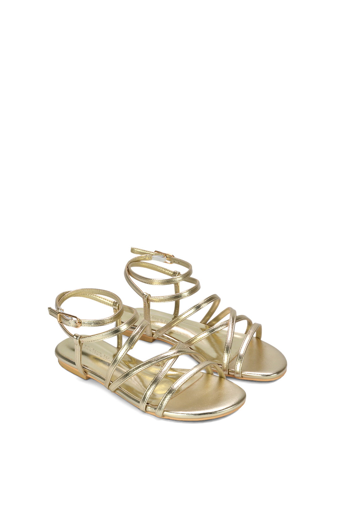 Gold XY LONDON Gold Flat Gladiator Strappy Sandals With Open Toe, Image 5 of 6