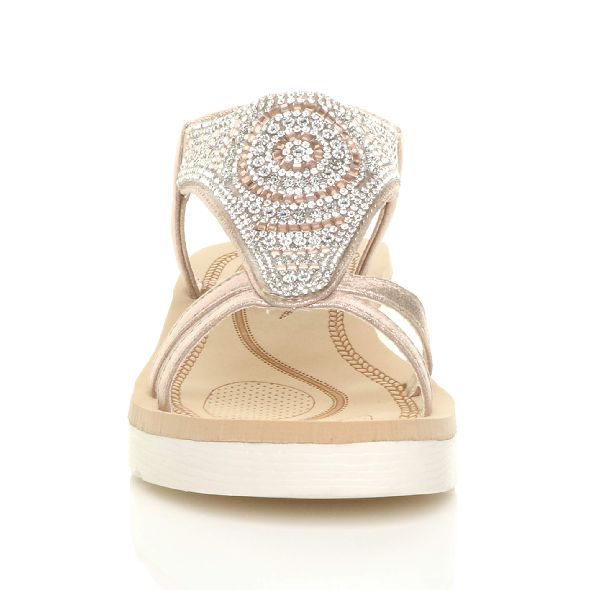 Rose Gold AJVANI Rose Gold Flatform Diamante T-Bar Slingback Sandals, Image 6 of 6