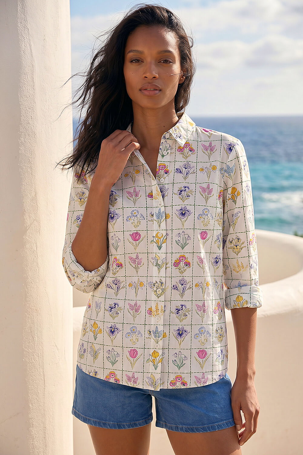 Ivory Botanical Collared Shirt, Image 3 of 4