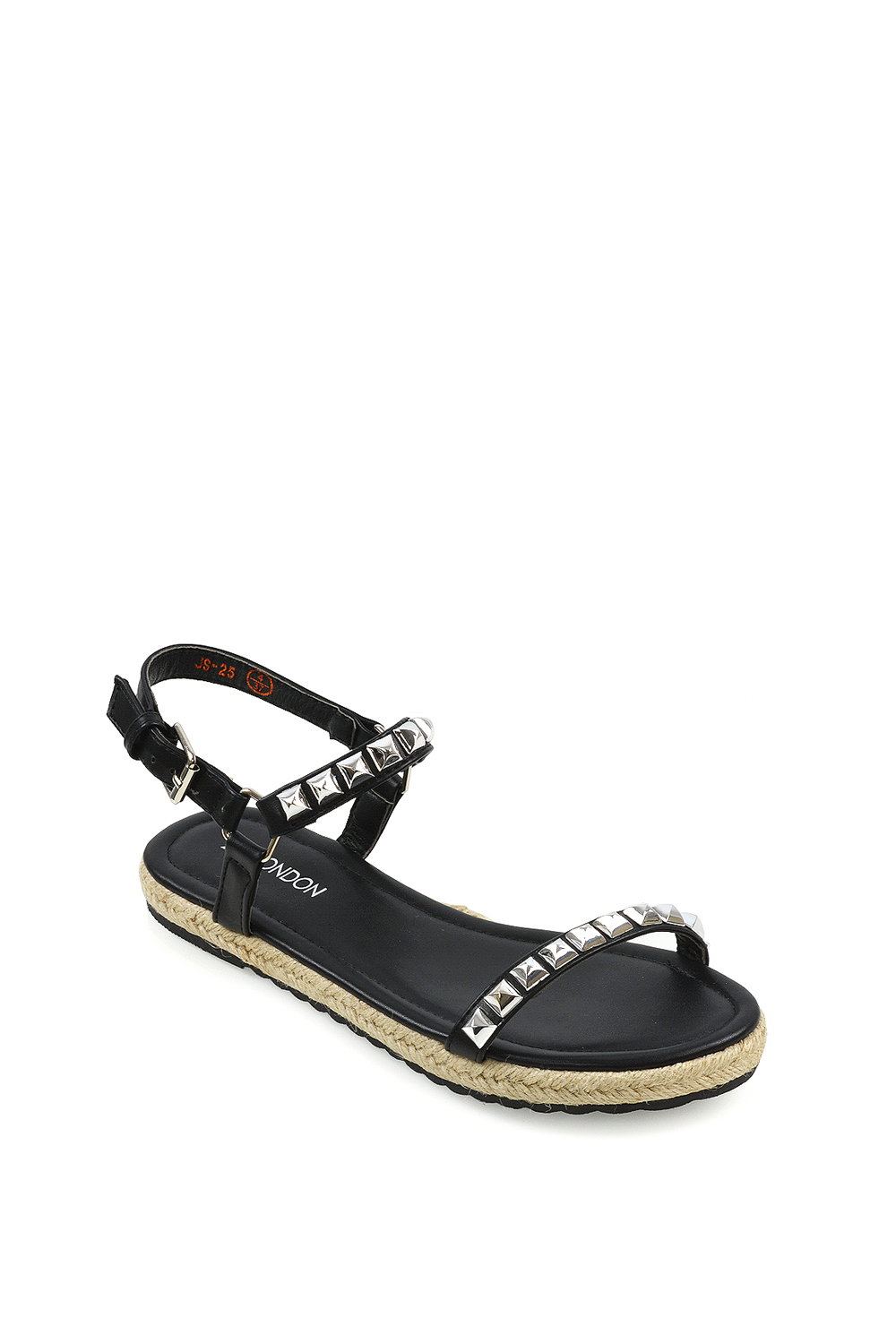Black XY LONDON Black Studded Flat Espadrille Sandals with Slingback, Image 2 of 3