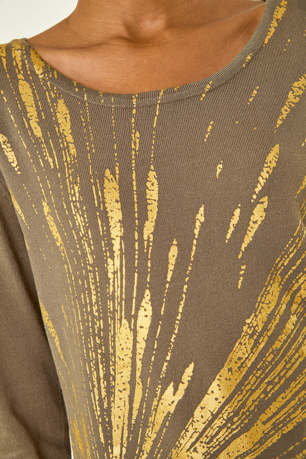 Olive Metallic Foil Print Knit, Image 6 of 5