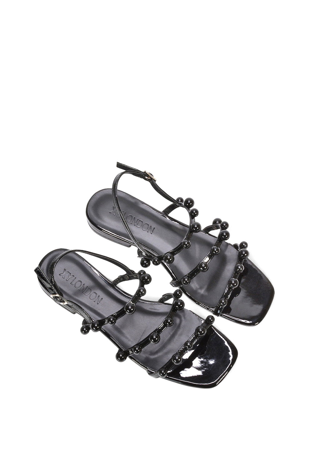 Black 'Pamela' Flat Strappy Sandals with Beaded Detail, Image 4 of 5