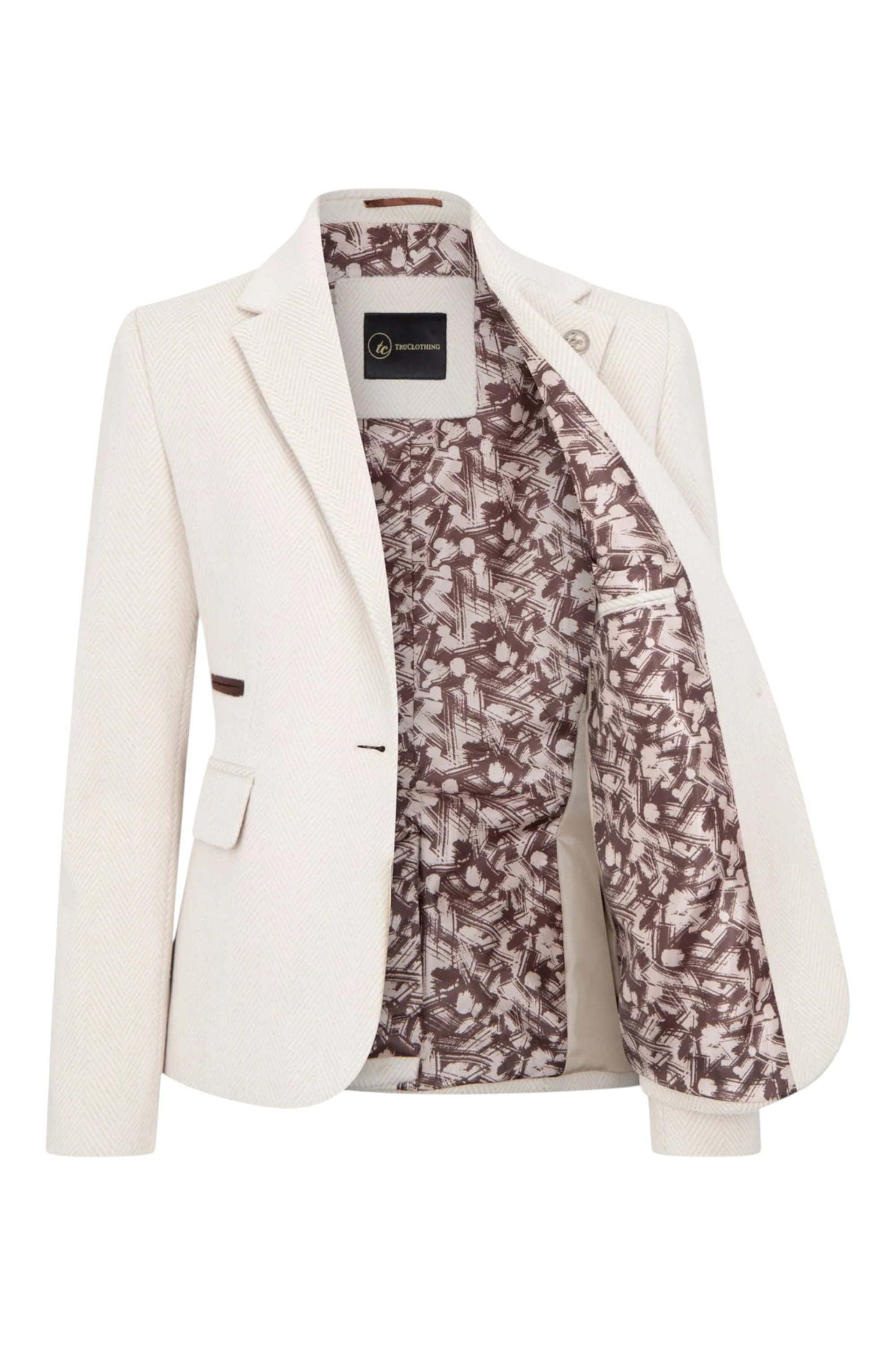 Cream Infinity Leather Cream Women's Cream Wool Blend Tweed Blazer, Image 3 of 6
