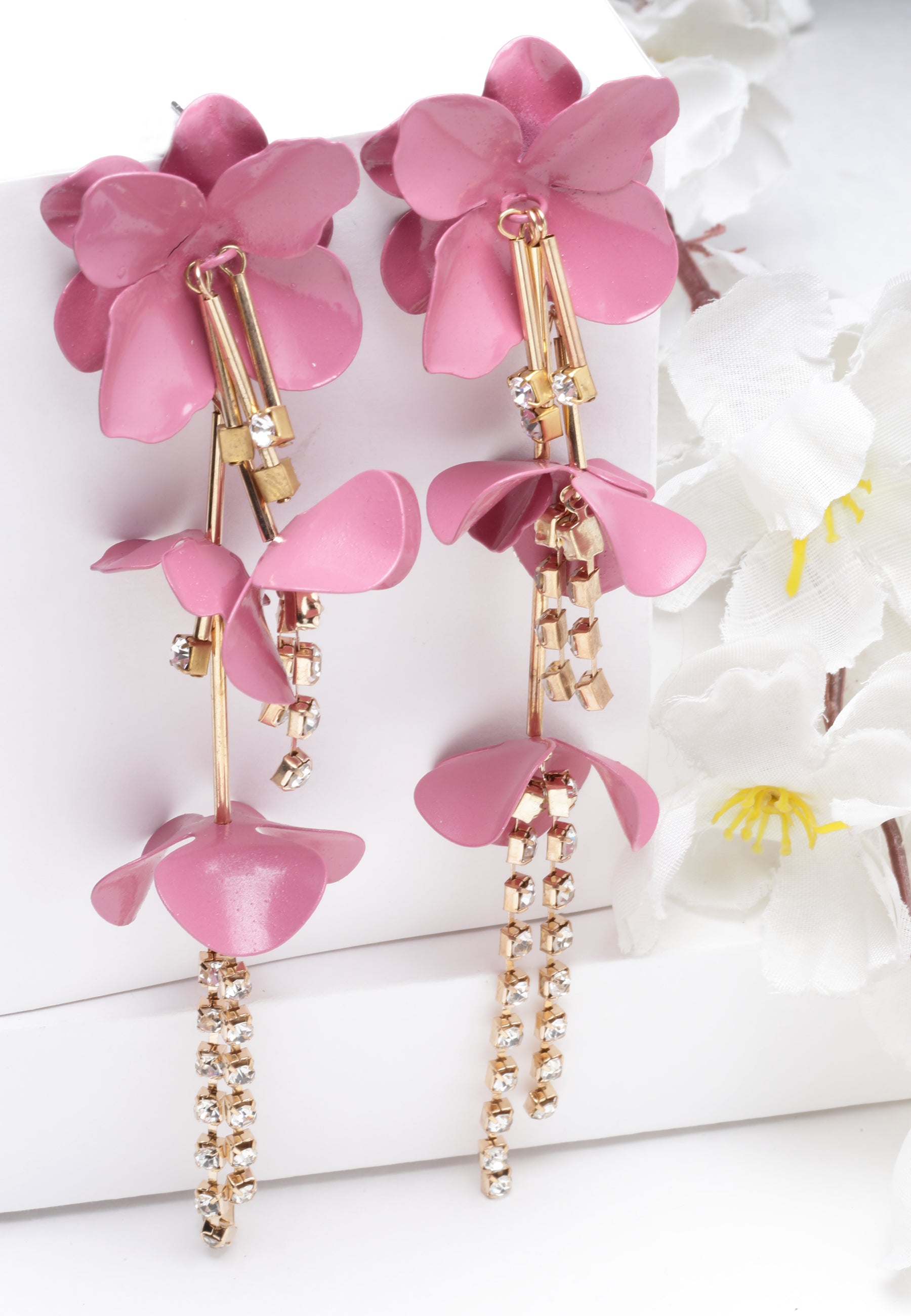 Pink AVANT-GARDE PARIS Pink Long Blue Floral Earrings, Image 2 of 5