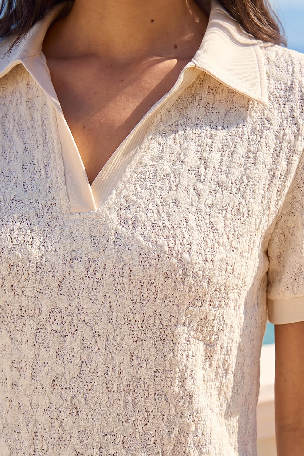 Natural Textured Collar V-Neck Top, Image 5 of 4