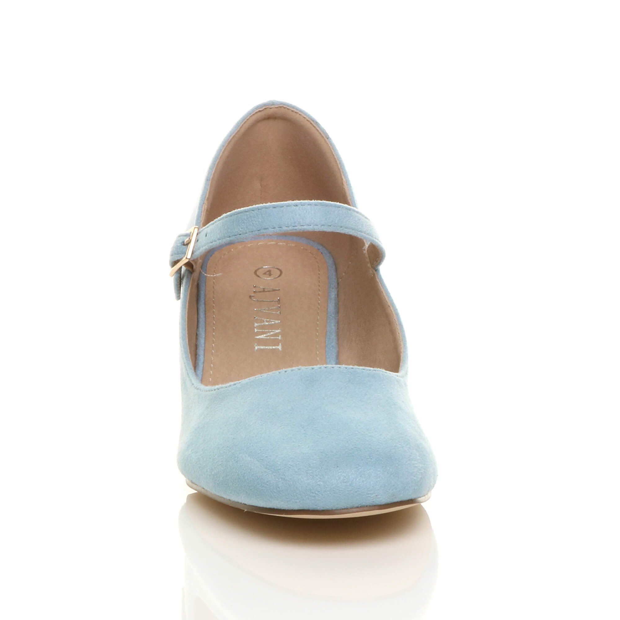 Light Blue AJVANI Light Blue Mid Block Heel Mary Jane Court Shoes, Image 6 of 6