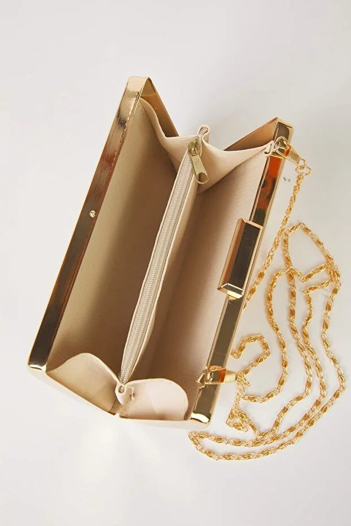 Gold Geometric Metal Chain Strap Clutch Bag, Image 3 of 4