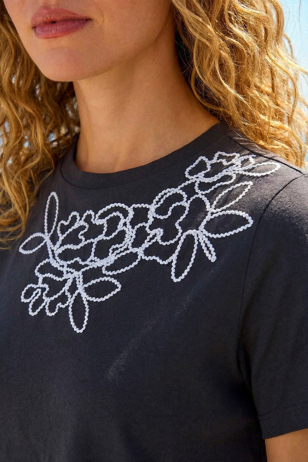 Black Embroidered Stretch T-Shirt, Image 5 of 4