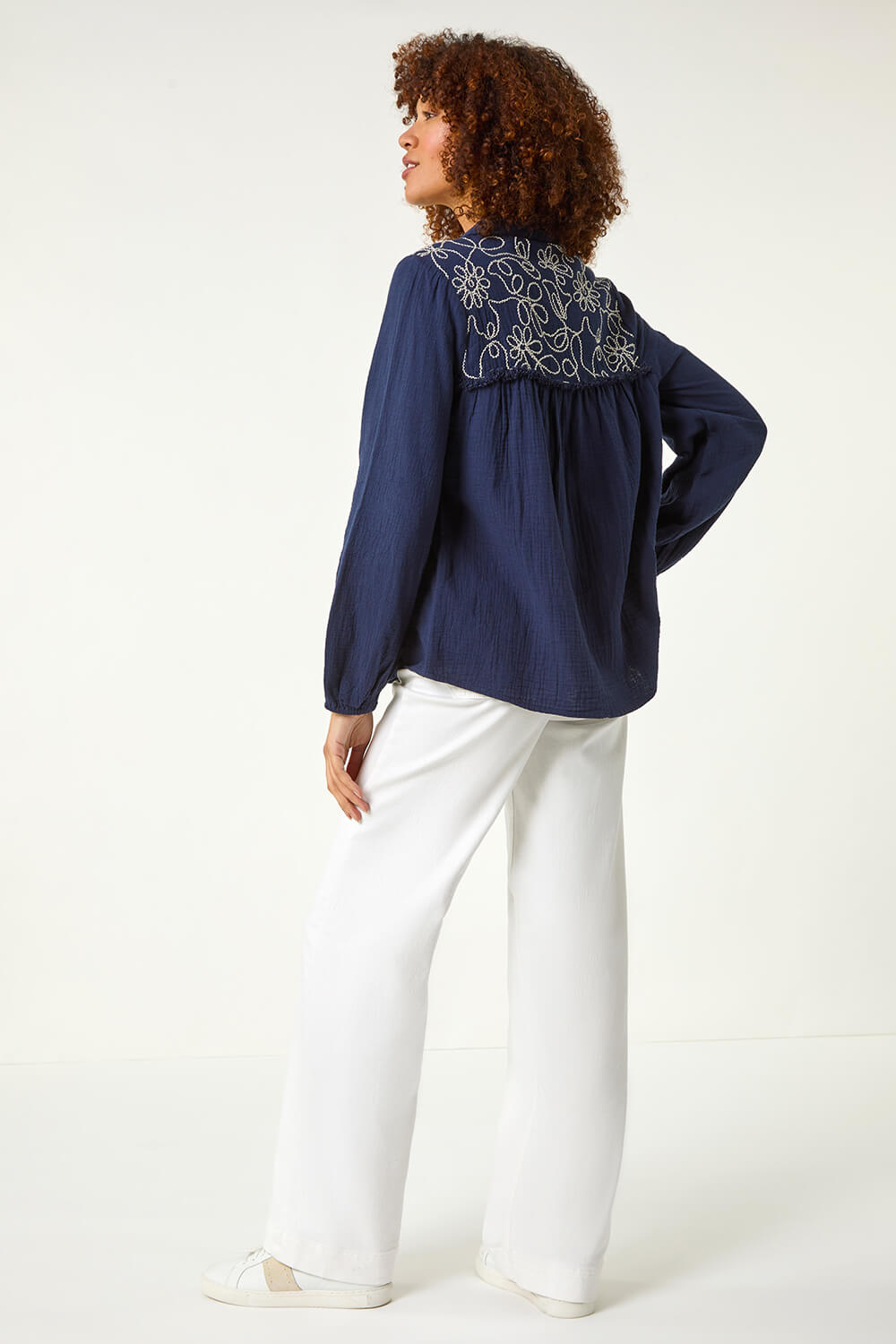 Navy Embroidered Yoke Shirt, Image 4 of 5