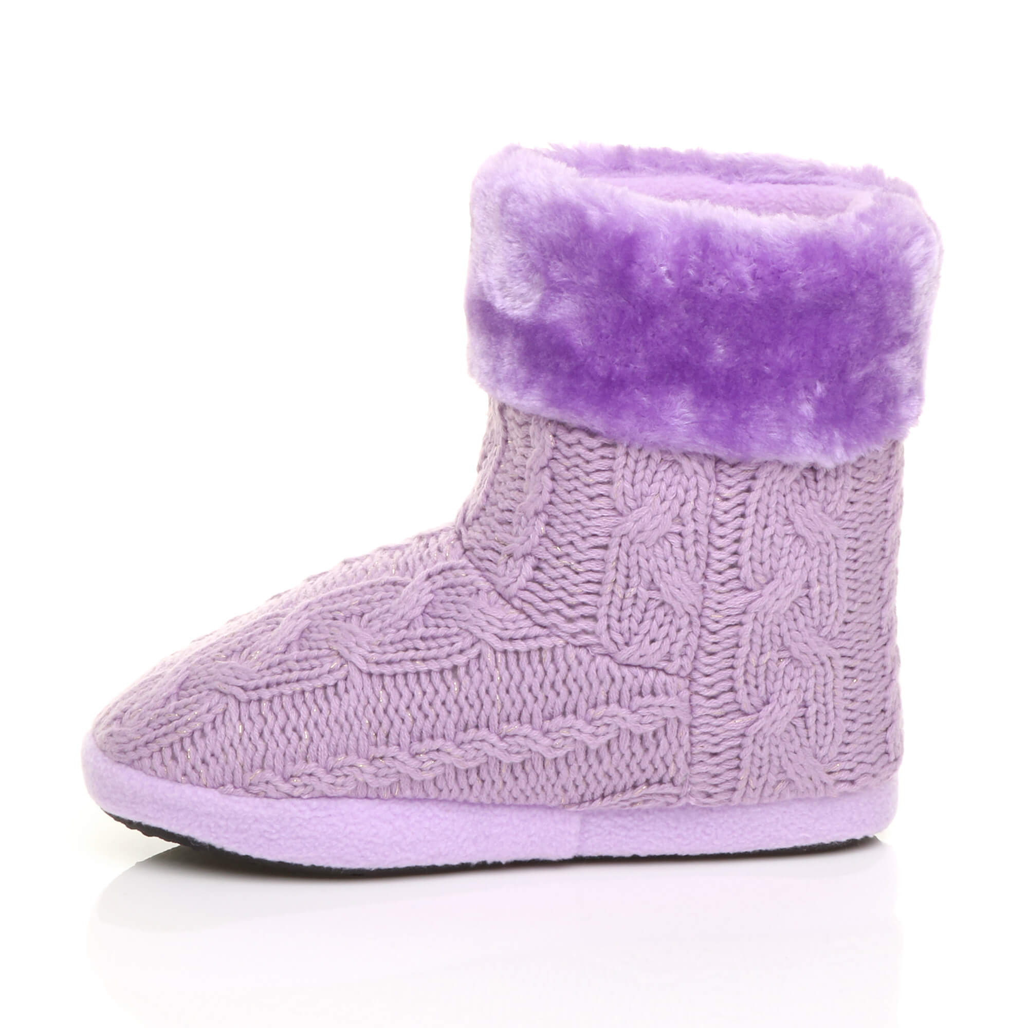 Lilac AJVANI Lilac Knitted Glitter Ankle Boot Slippers, Image 2 of 5