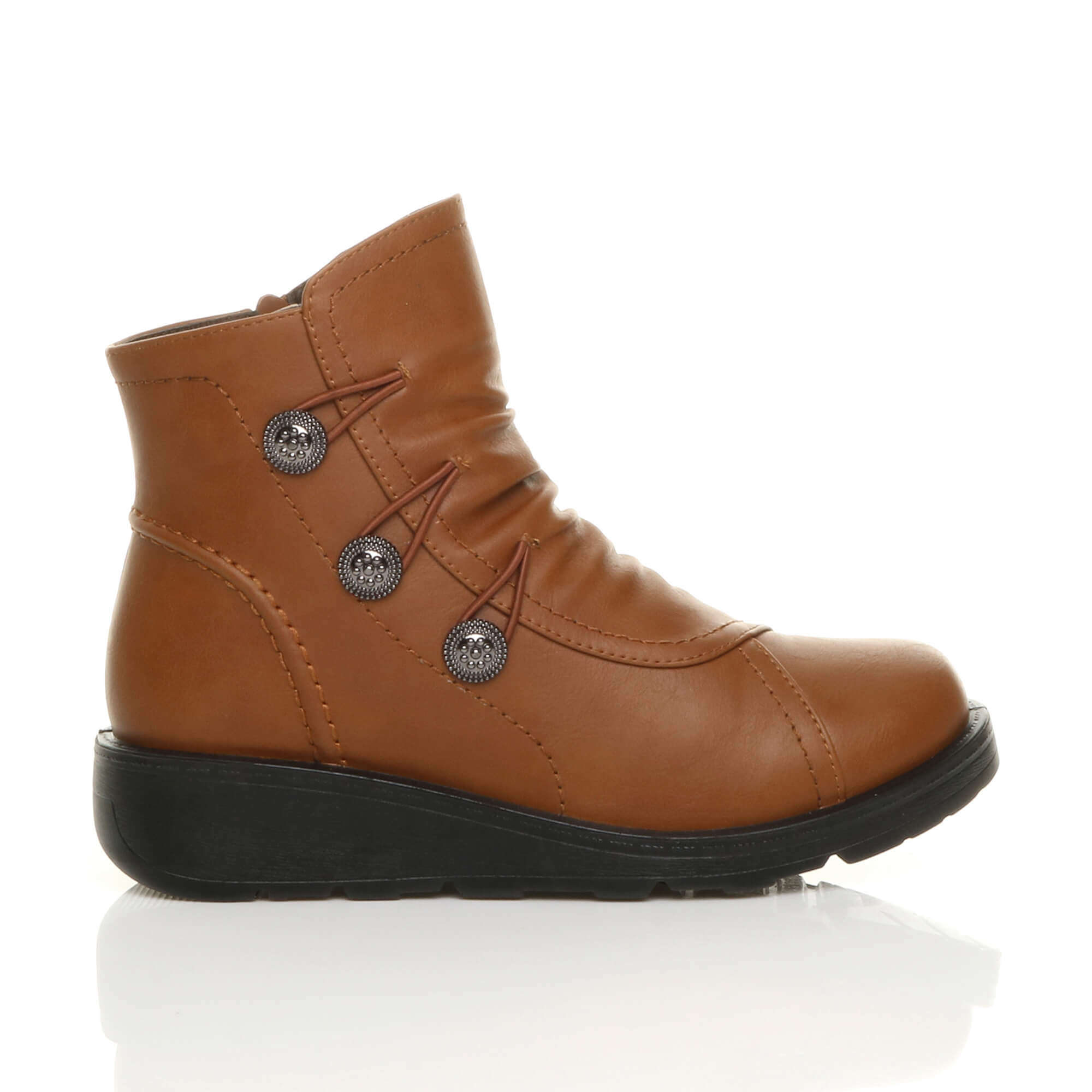 Tan AJVANI Tan Low Wedge Comfort Button Ankle Boots, Image 2 of 6