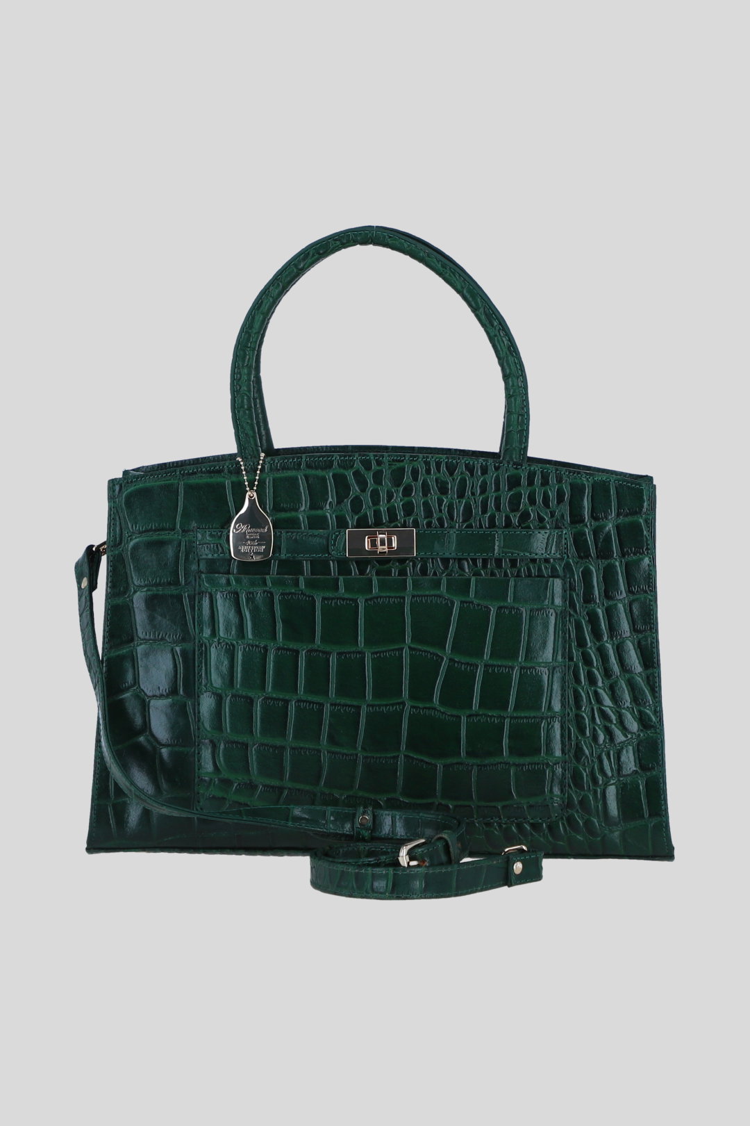 Green Real Leather Structured Handbag with Detachable Strap, Image 1 of 4