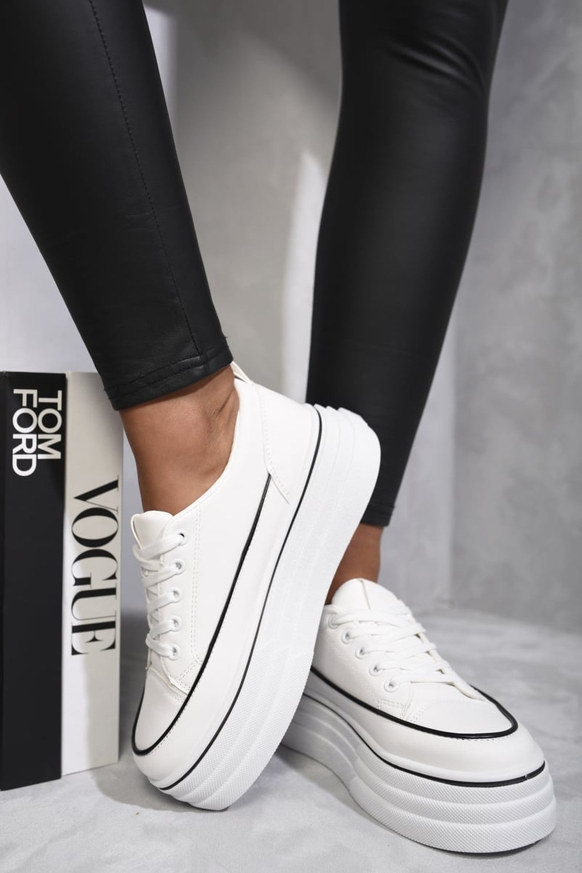 White iKrush White Breanna Platform Wedge Lace Up Trainers, Image 8 of 8