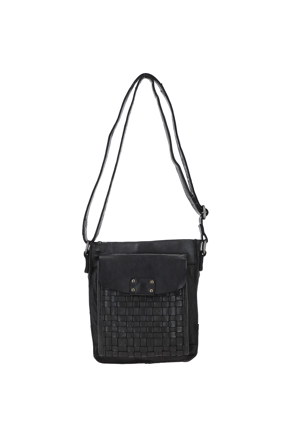 Dark Grey 'Tramonto' Vintage Woven Leather Crossbody Bag, Image 2 of 4