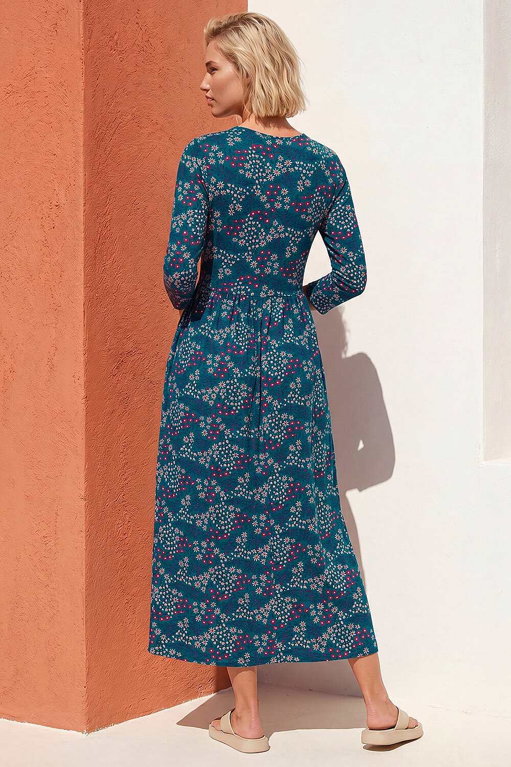 Teal Ditsy Print Pocket Midi Dress, Image 4 of 4