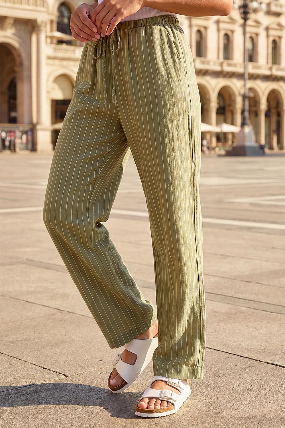 KHAKI Petite Stripe Pull On Stretch Trouser, Image 3 of 4