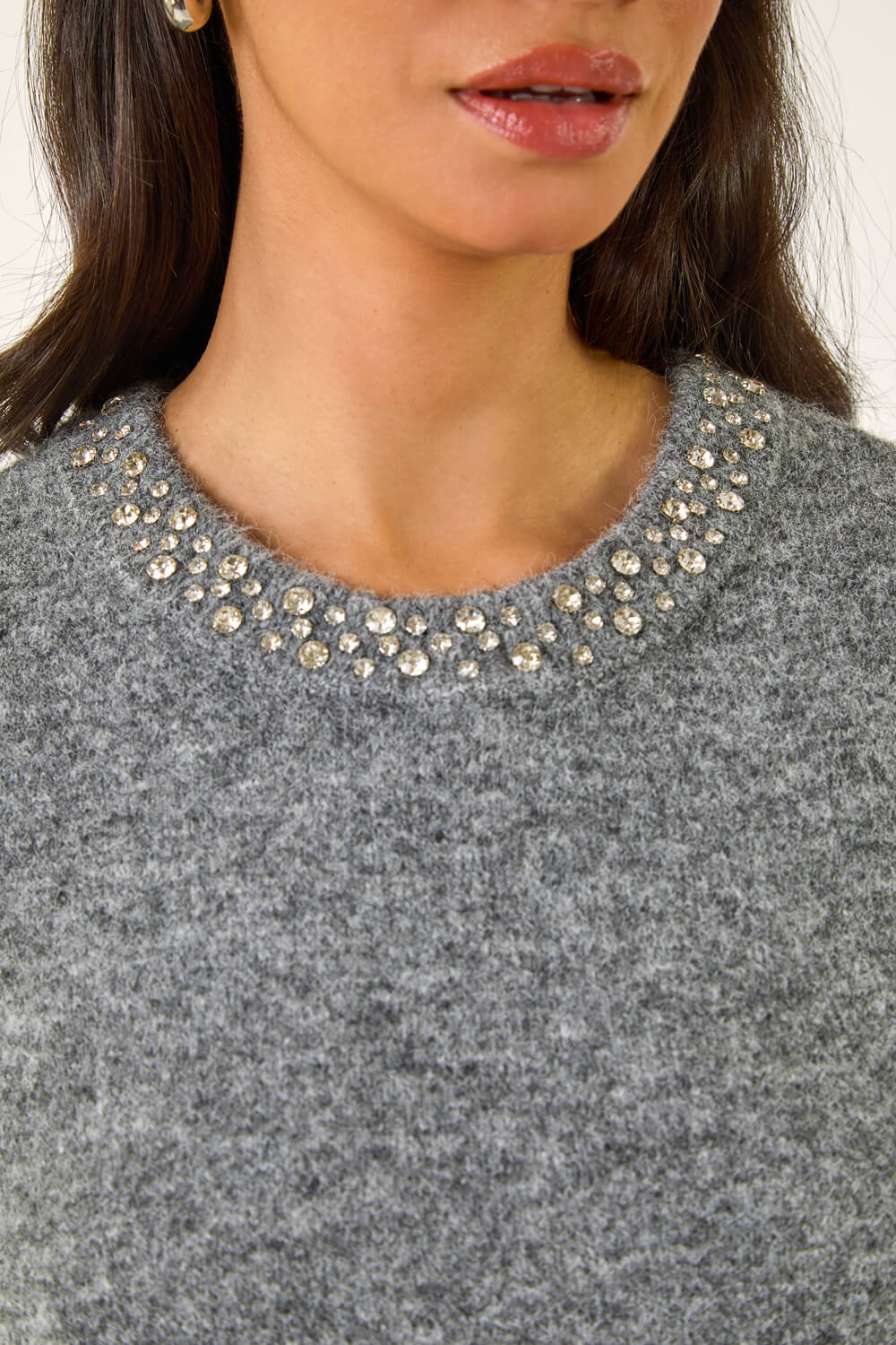 Grey Dusk Sparkly Diamante Knit Jumper, Image 6 of 5
